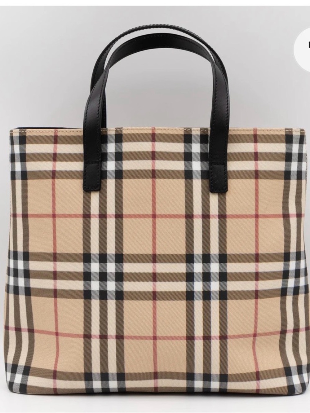 Burberry Vintage Check Haymarket Tote Bag Archive Beige Black Leather